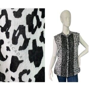 ESCADA Nidra Sleeveless Animal Print Blouse Black & White $695 Size 36 Small